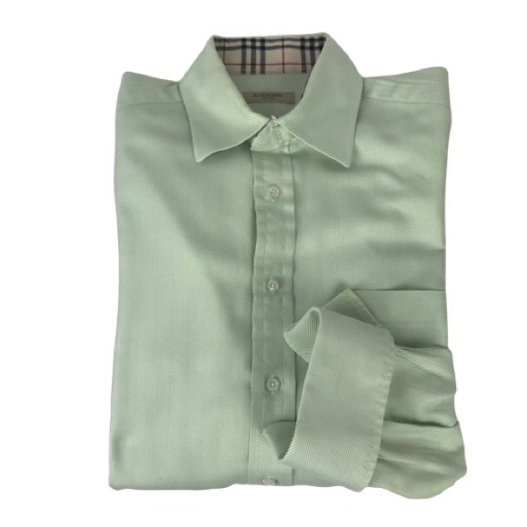 BURBERRY LONDON Mens Oxford French Cuffs Dress Shirt Nova Check Mint Green - Picture 10 of 10